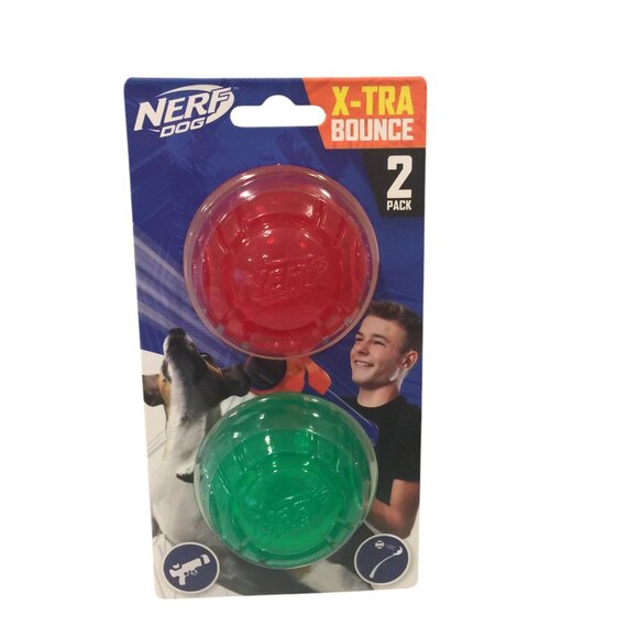 Nerf Dog Holiday X-TRA Bounce Red Green Balls Set of 2 Dog Toy - Picture 1 of 3